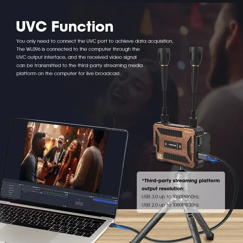 4K Wireless Transmission Transmitter and Receiver UVC Video Capture Record HDMI Extender Support Camera Live Streaming Battery