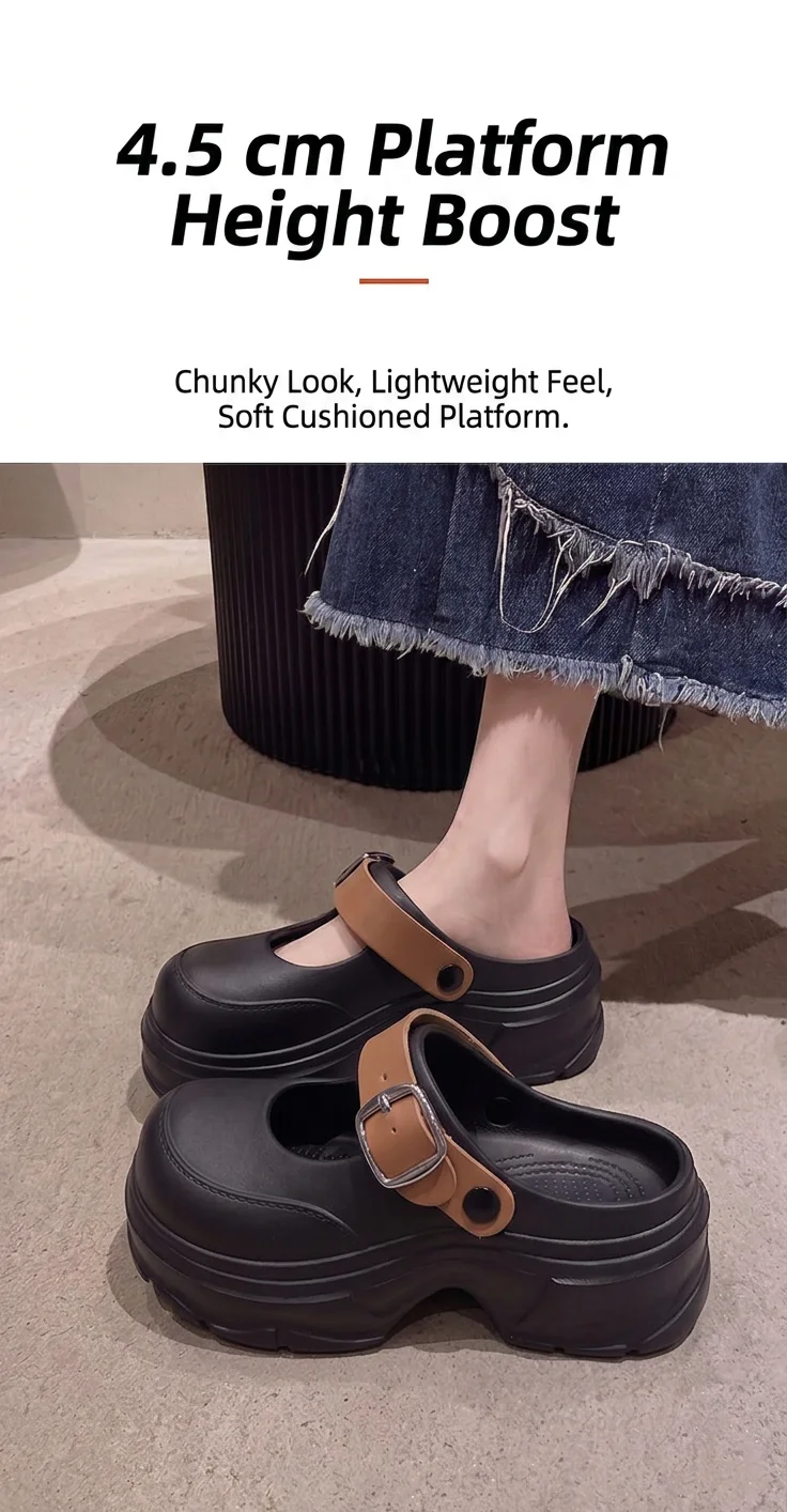 Damen Mary Jane EVA Plateau-Slipper, weiche, leichte Slip-On-Clogs mit PU-Schnallenriemen, lässige Sommersandalen – Detail 5