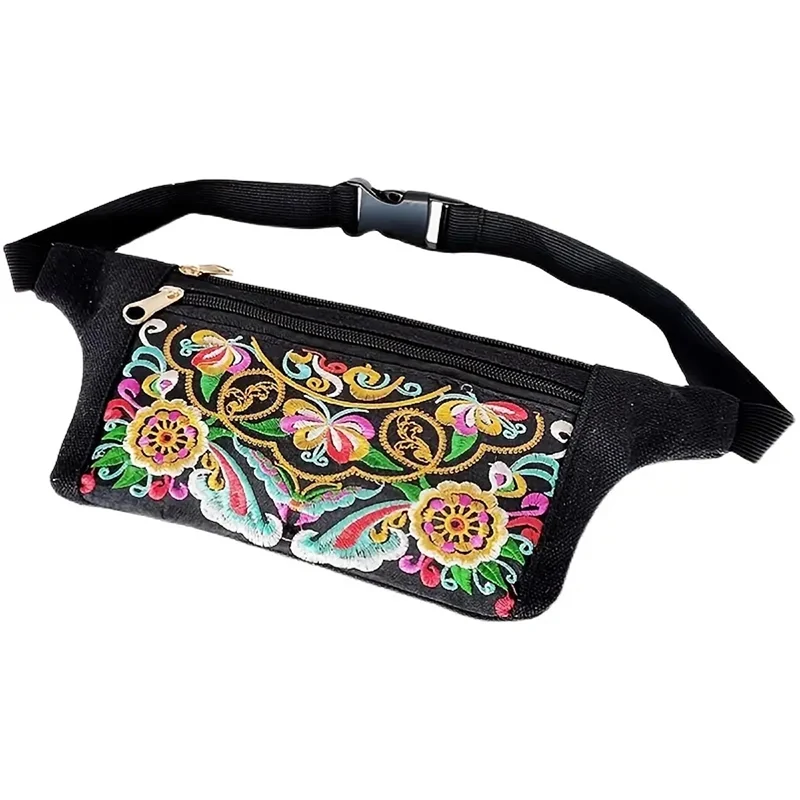 Canvas Waist Bag For Women Multi Compartment Sports Chest Bag Small Cloth Bag Mobile Phone Bag Fitness Bag Multifunctional Walle