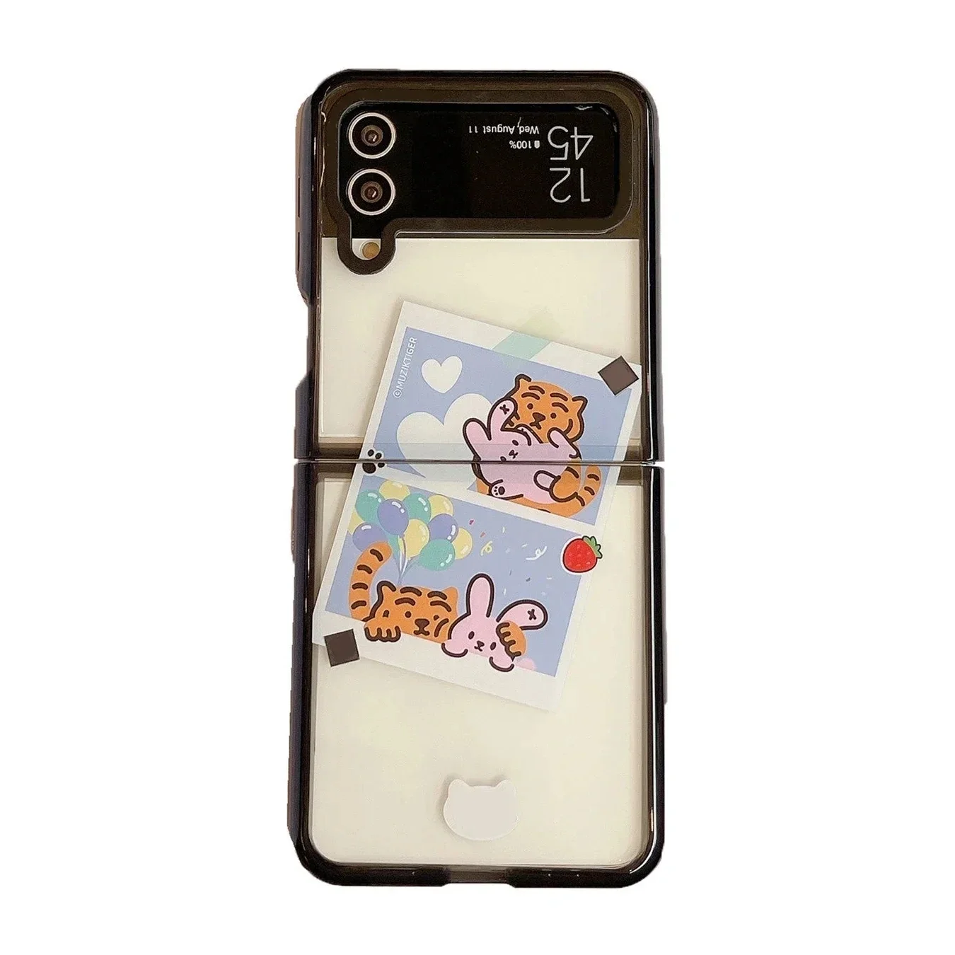 

Black Border Acrylic Rabbit Tiger Phone Case for Samsung Galaxy Z Flip 5 4 3 Back Cover for ZFlip3 ZFlip4 ZFlip5 Hard Case Shell