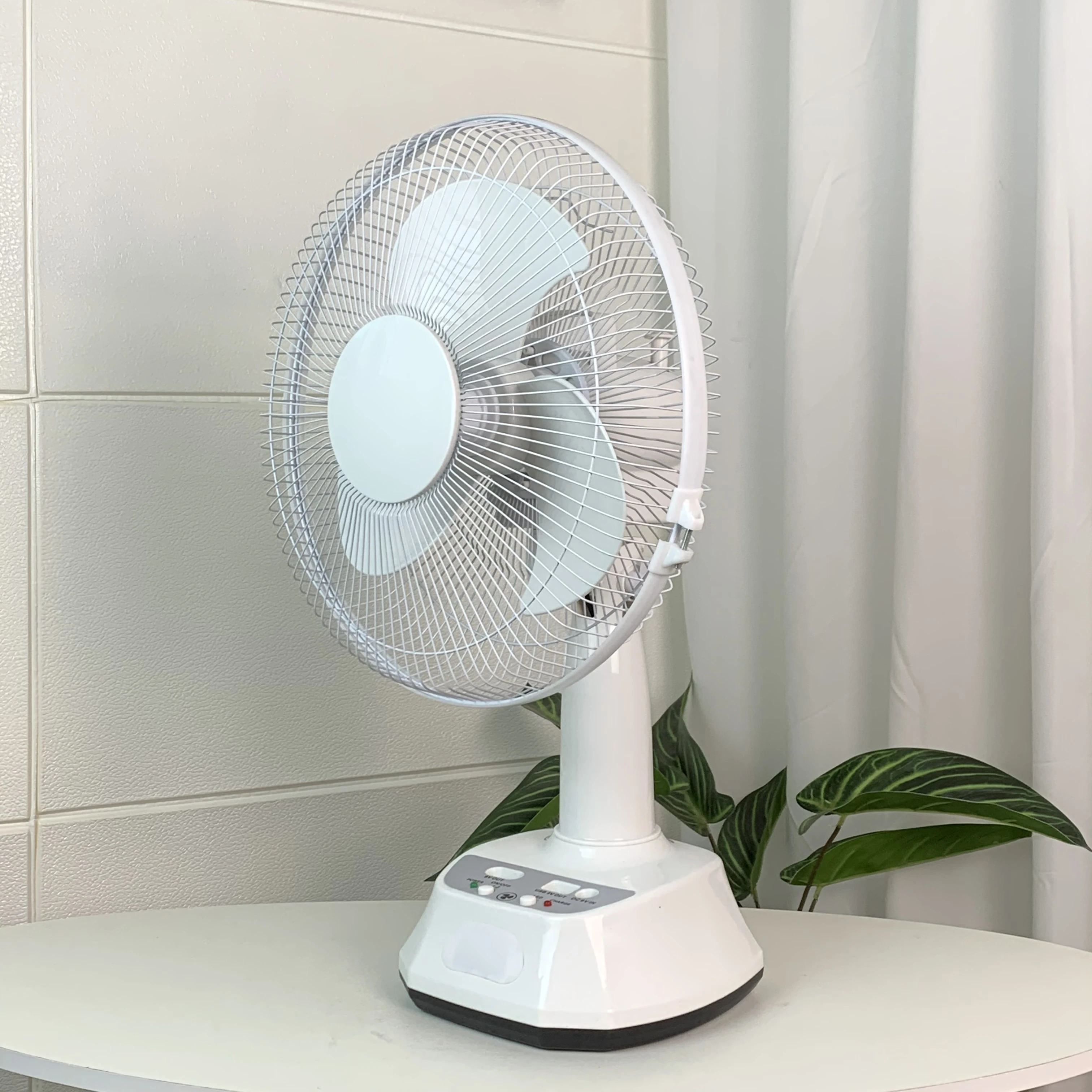 

12 Inch Solar Portable Rechargeable Fan with 2 Bulbs, Battery & Panel - Portable Outdoor Home Dormitory Desk Fan (2 Speeds)