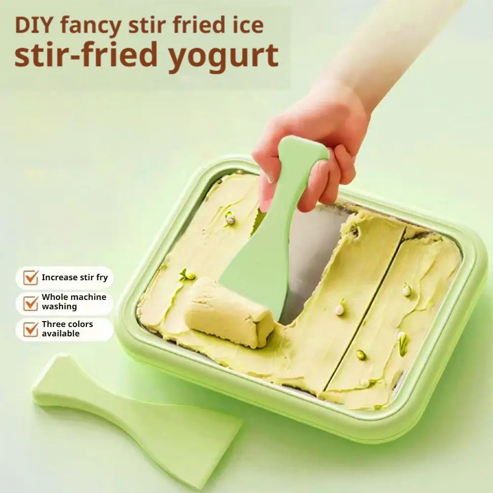 ماكينة صنع الآيس كريم بنفسك ماكينة صنع الزبادي لسيارة شربات كريم ملفوفة محلية الصنع ، مقلاة دوارة آيس كريم منزلية مع ملاعقين