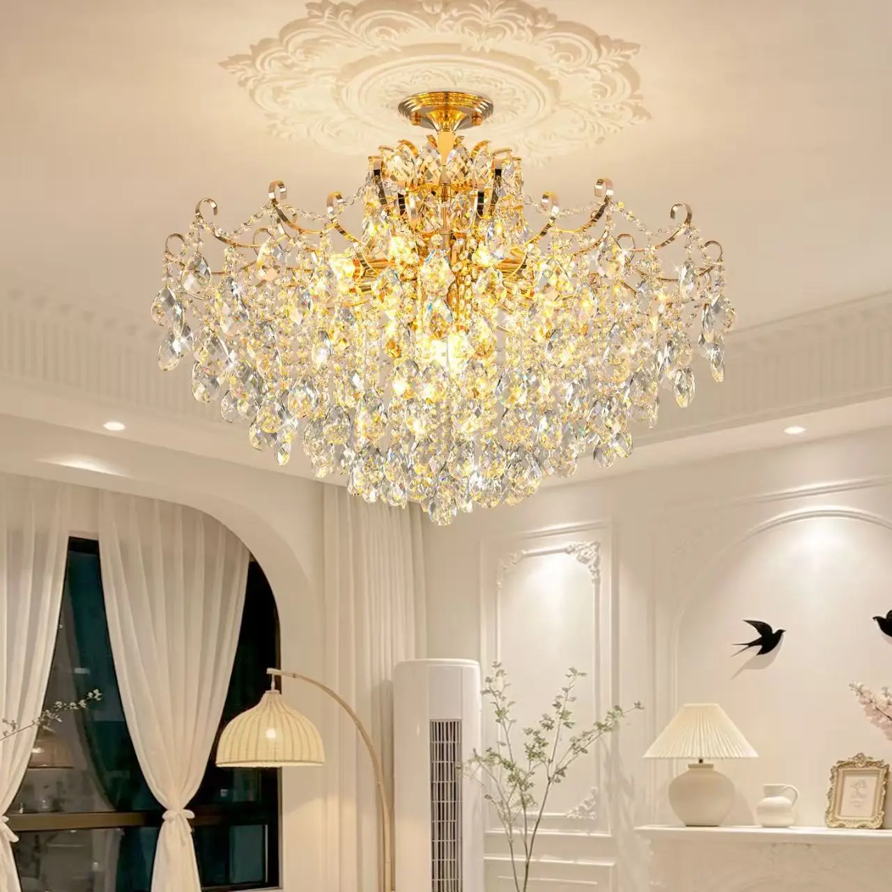 French Light Luxury Crystal Ceiling Light Living Room Lamp 2026 New Simple Modern Dining Room Bedroom Main Lighting Changeable