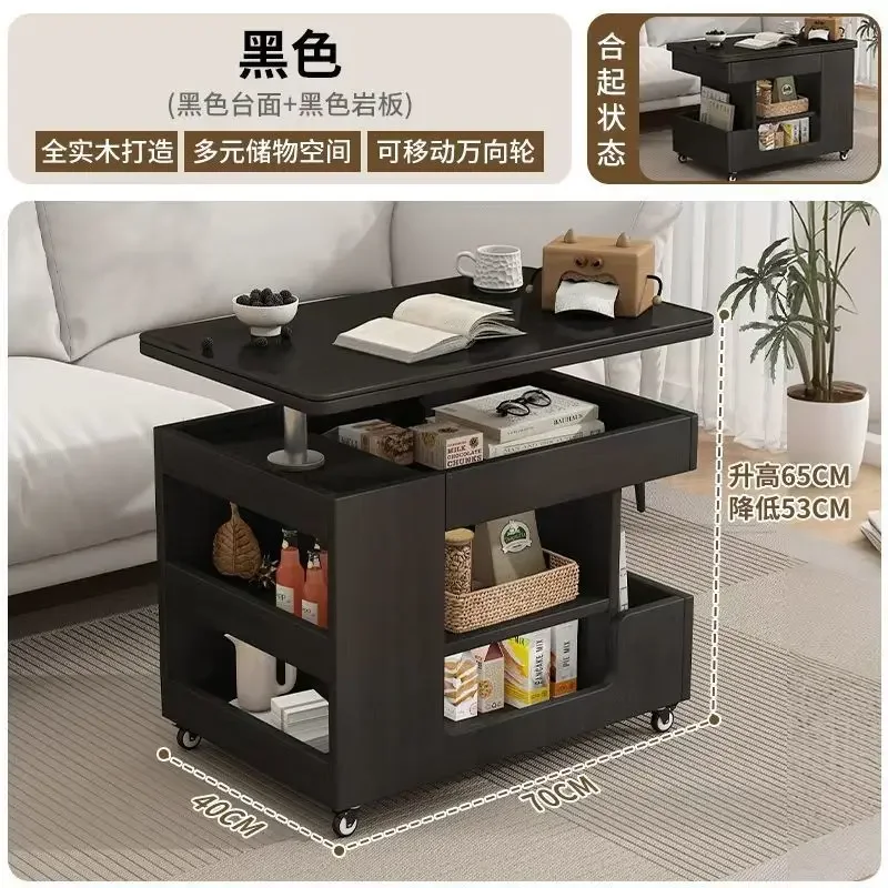 Solid wood rotating coffee table movable lifting living room household corner few small apartment function cart sofa side