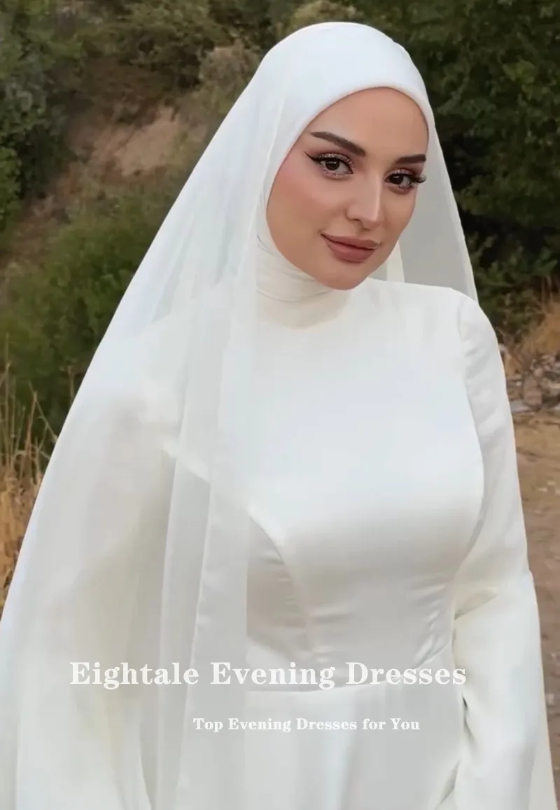 Eightale vestido de casamento árabe personalizado marfim gola alta vestido de noiva mangas compridas muçulmano a linha vestido de festa de noiva