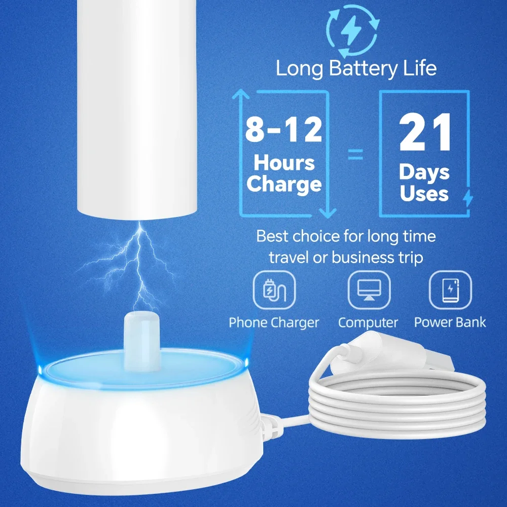 Smart Wireless Charging Electric Toothbrush, 4 Modes Rechargeable Electric Toothbrushes Fit for Oral B Electric Toothbrush Heads