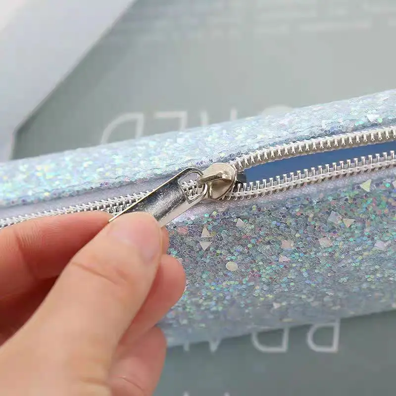 Shiny Sequin Pencil Case Boys Learning Stationery Storage Creative Simple Gold Sparkle Polyester Fiber Makeup Bag from Mainland