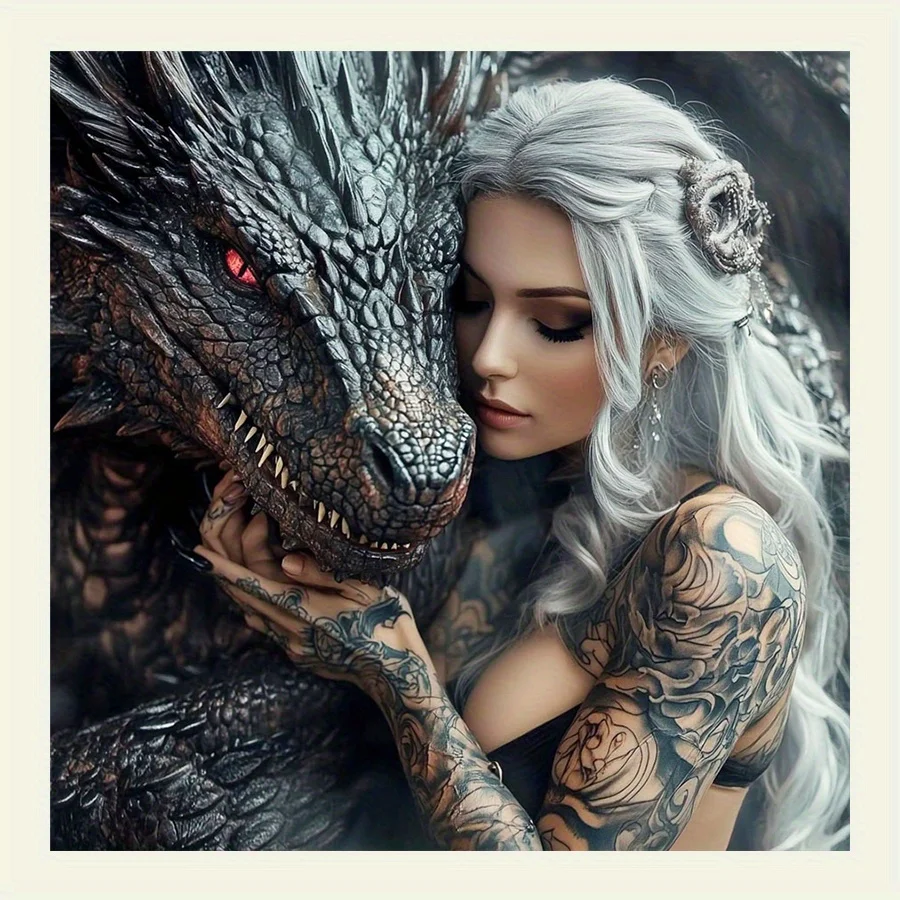 

500PCS 51X51CM Jigsaw Puzzle, Woman and Black Dragon Puzzle, Perfect for DIY Creative Fun with Family,Gift ,teasing Toy
