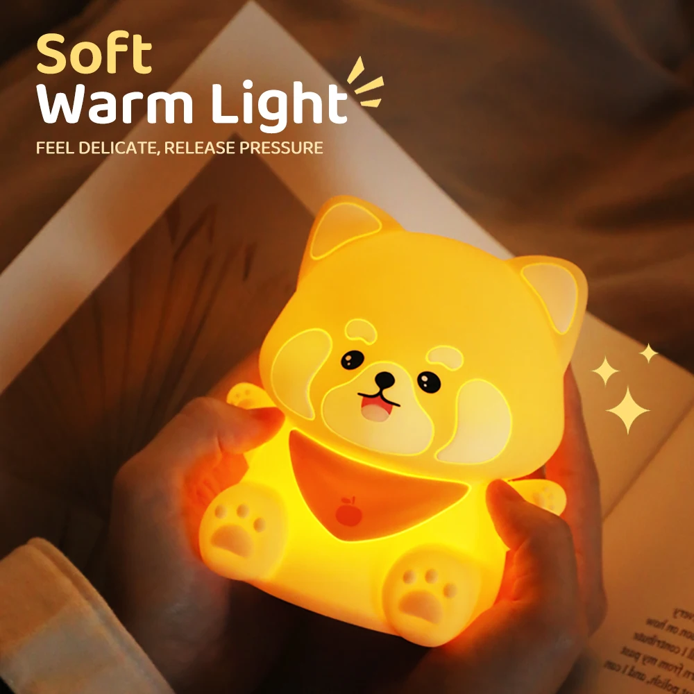 E2 Cute Red Panda Night Light 2 Brightness Timing Nursery Slepping Lamp USB Rechargeable Bedside Table Lamp Light For Room Decor