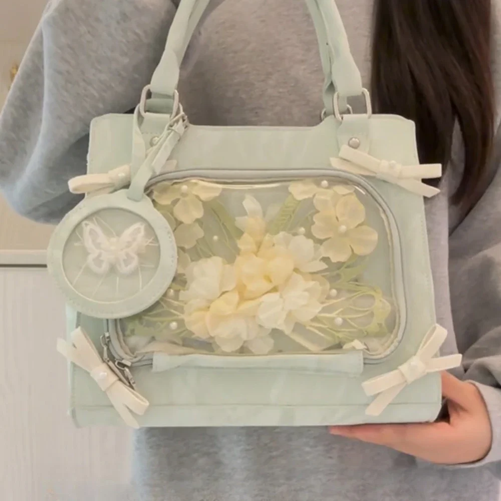 Słodka śliczna kokardka japońska śliczna Kawaii Itabag przezroczysta torba na ramię Bolso torby Crossbody torebki damskie