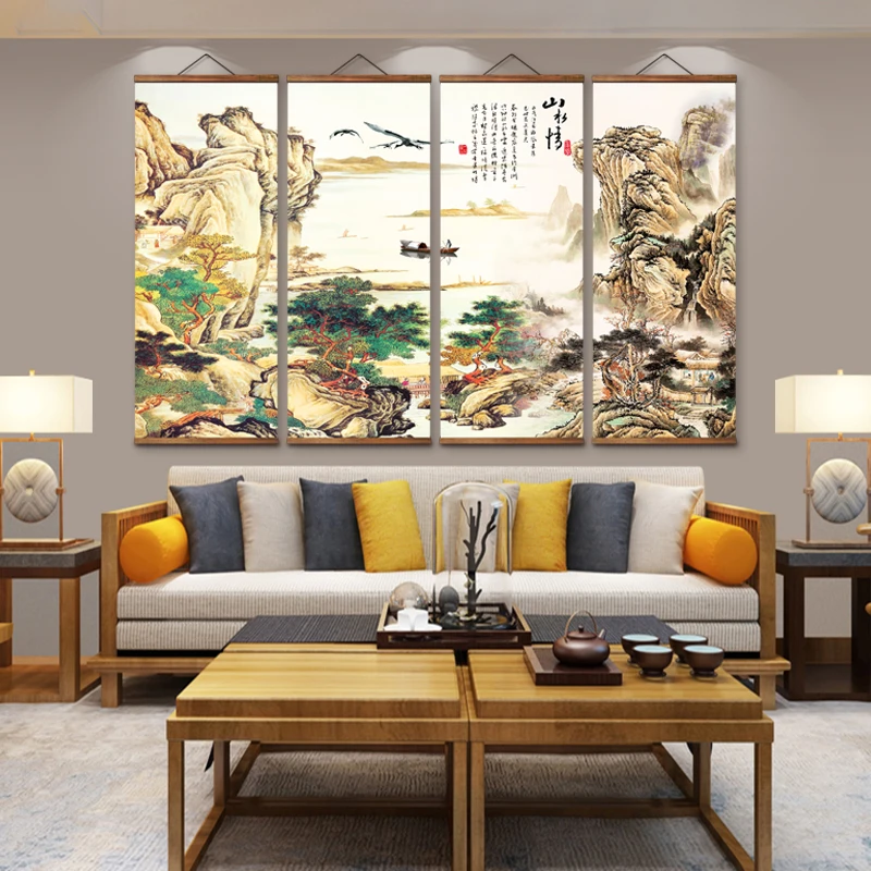 

MT0350 Chinese Style spring scenery Canvas Decorative Wall Art Posters Solid Wood Scroll Paintings