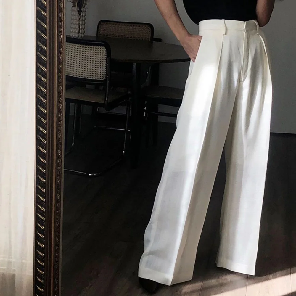 

Мужские смешанные однотонные брюки, плиссированные прямые свободные повседневные деловые брюки, удобная дышащая офисная одежда, мужские брюки