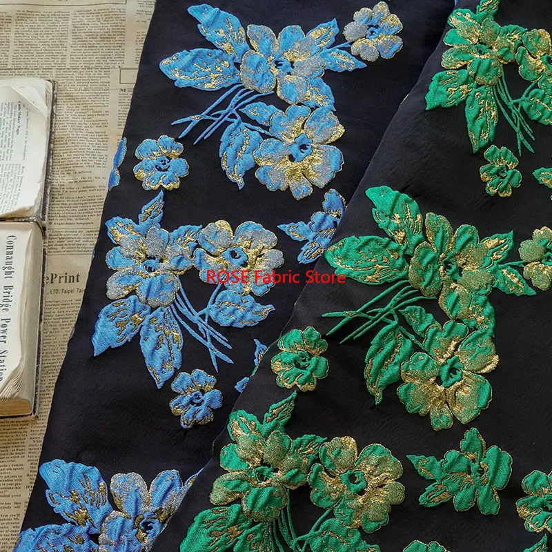 

1-метровая тисненая золотая шелковая текстура, цветочная жаккардовая ткань, женское платье, пышная юбка, пальто, декоративная швейная ткань