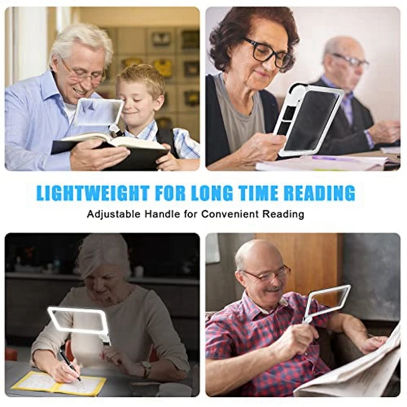 Full-Page 5X Magnifying Glass Rectangular Handhold Magnifier For Reading, With 48 LED Lights