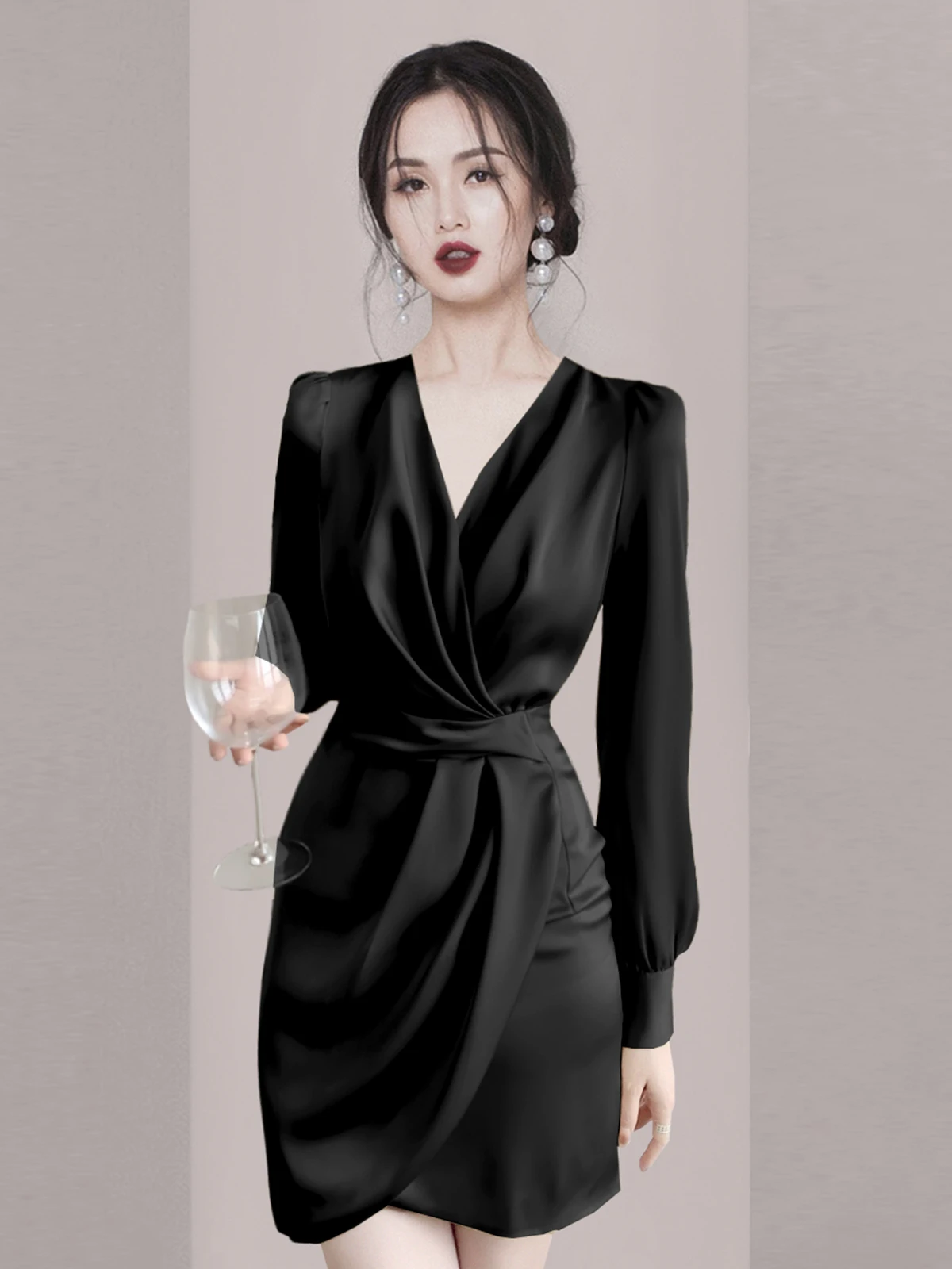 

Ele Bla Long Sve irt Dr V-Ne Waist-Cinching Evening Gown for Wedding Par Performance And Daily Wear