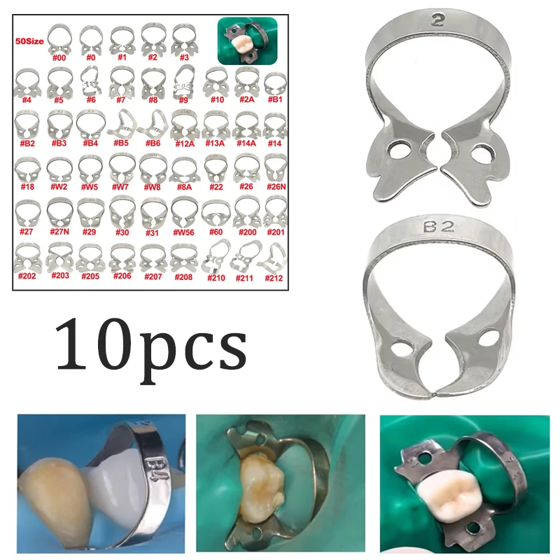 

10PCS Dental Rubber Dam Clamps Stainless Steel Endodontic Clips for Root Canal Restorative Dentistry Orthodontic Tools
