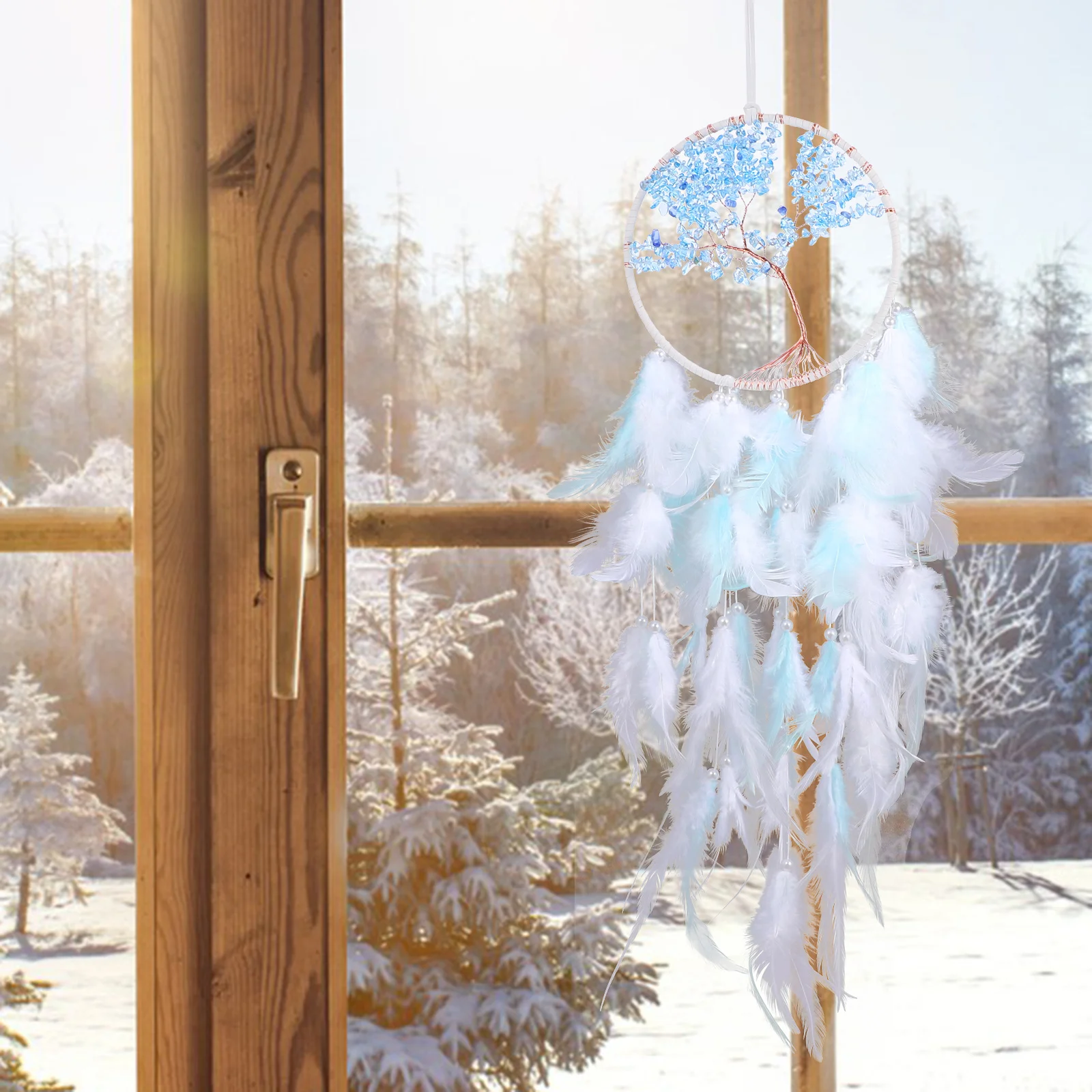 

Dreamcatcher Hanging Ornament Handmade Crystal Tree Wall Window Decor Plume Pendant For Home Bedroom Indoor Outdoor Decorative