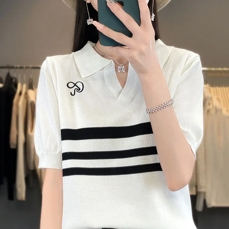 

POLO collar thin short sleeved T-shirt women's summer new style shirt fashionable loose women's fashion top