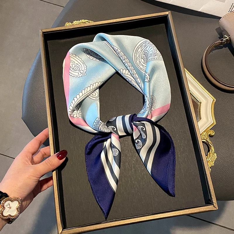 Luxury Design Silk Skinny Scarf Bag Handle Ribbon Ladies Shirt Decora Print Headband Small Hair Scarves Band Female handkerchief