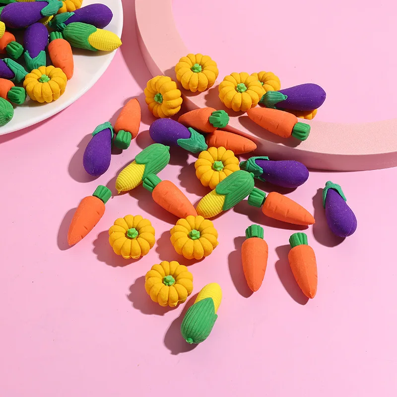 10Pcs/Lot Cute Vegetable Pencil Rubber 3D Kawaii Cartoon Pumpkin Corn Eggplant Carrot Erasers for Kids Stationery School Supplie