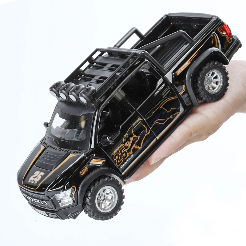 1:32 F150 SVT Raptor Off Road Vehicle Alloy Car Model Pickup Toy Boy Sound Light Diecast Simulation Fast Furious Hot Wheels One