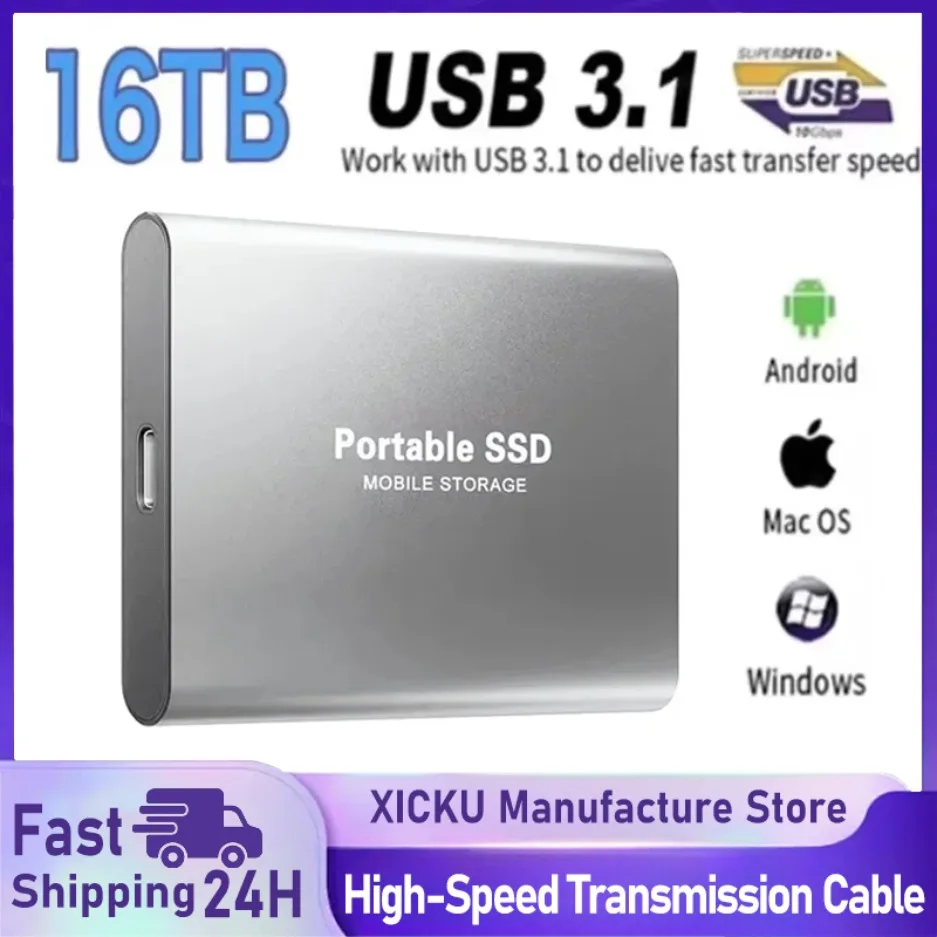 

Внешний жесткий диск Портативный SSD 16 ТБ Внешний твердотельный накопитель USB 3.0 Тип C Жесткий диск Высокоскоростное хранилище для ПК Телефон 16 15