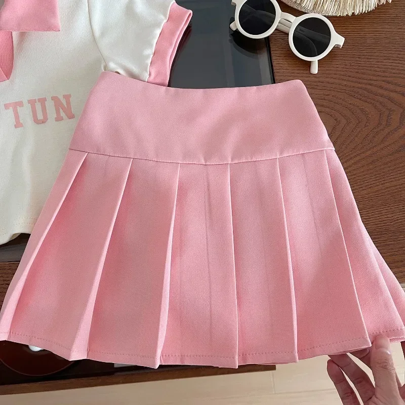 Girls Suits Summer Short Sleeve Polo Shirt+Pleated Skirt Fashion Korean Kids Casual Clothing Two Piece Sets Toddler Girl Clothes