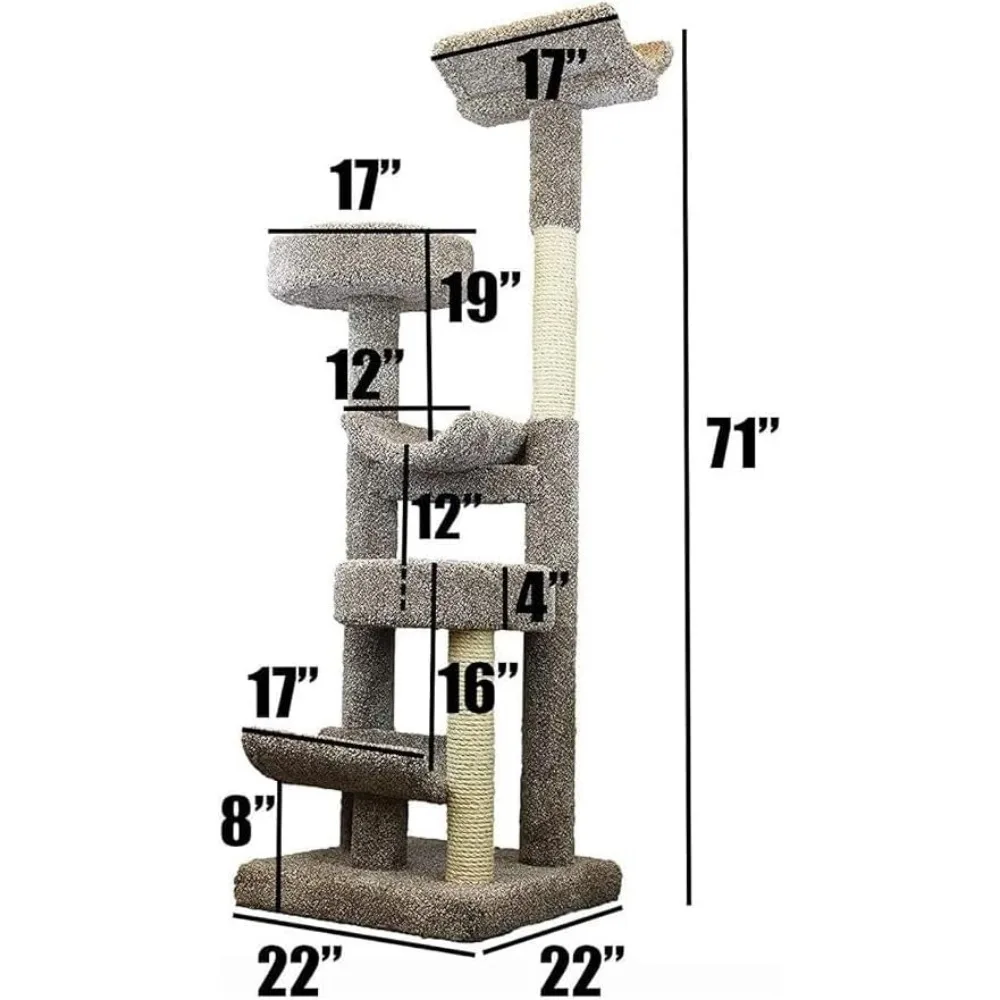 Maykoosh Boho Beauty Staggered Tower: 23L x 24W x 63H - Suitable for All Cat Breeds, Features Climbing, Scratching, Cuddling, an