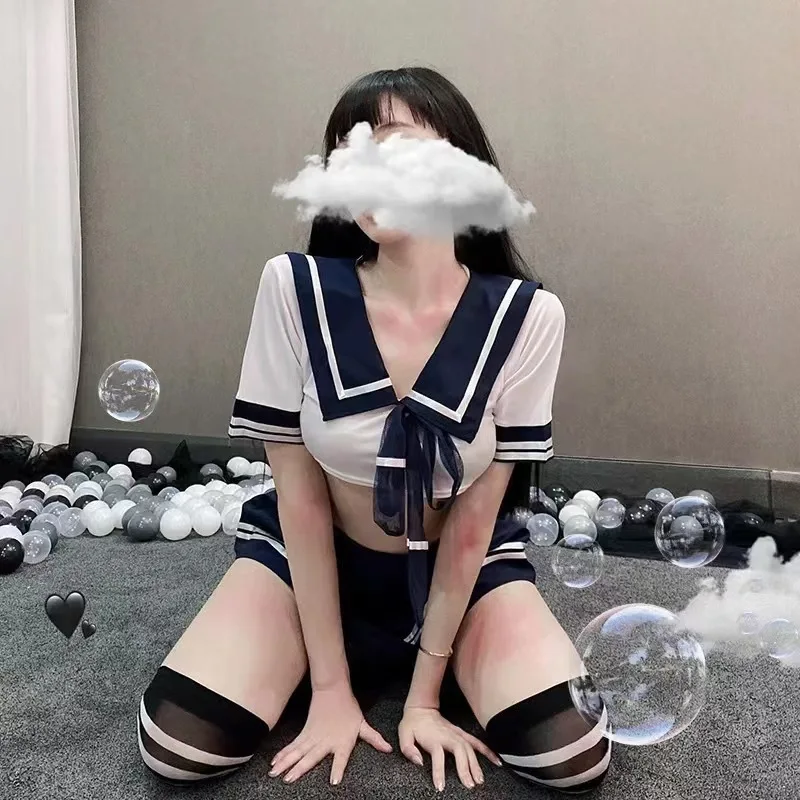 Japanese AV Actress Costumes Sexy Lingerie Sweet Cute School Girl Uniform See Through Sleepwear Student Cosplay with Mini Skirt