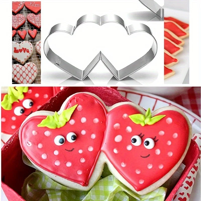 3pcs Cookie cutter, Valentine's Day, double-heart mold, cake baking