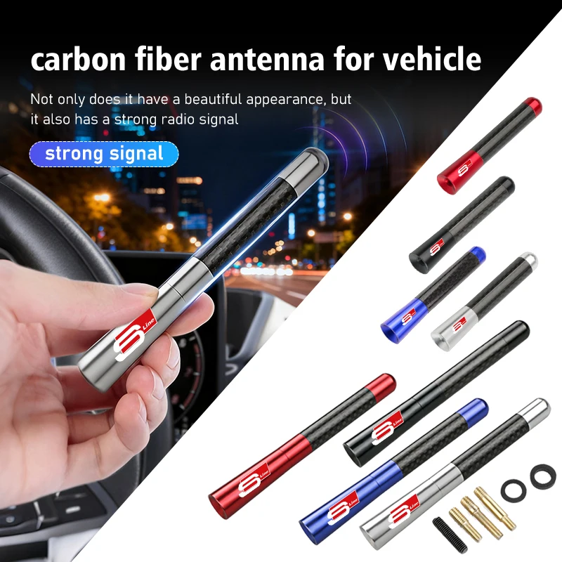 Antena de Rádio FM para Carro em Metal e Fibra de Carbono, Acessórios para Audi Sline Allroad RS A1 A2 A3 A4 A5 A6 A7 A8 Quattro RSQ5 SQ4