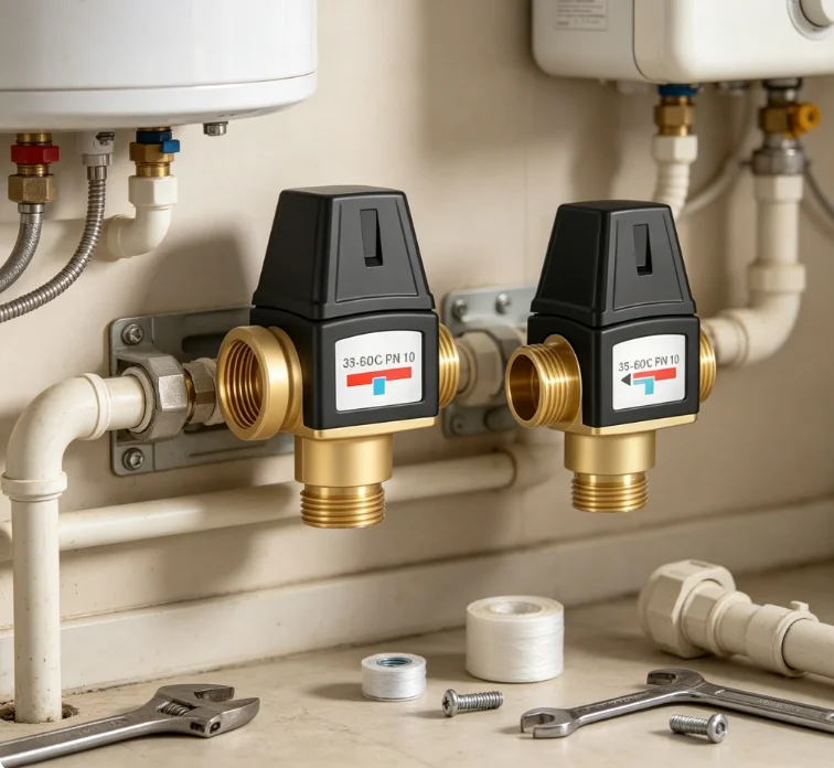 Thermostatic Mixing Valve for Shower - Hot Cold Water Temperature Control Faucet for Water Heater - Bathroom Use