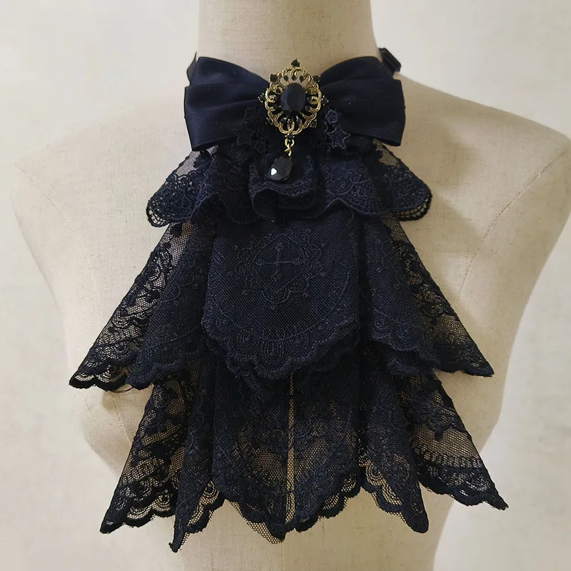 

Dark Style Rhinestone Collar Flower Original Handmade Cross Lace Bib Lolita Clothing Accessories Gothic BowTie DetachableCollars