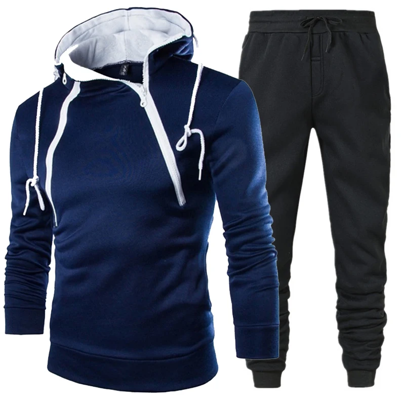 

Men Tracksuits Set Spring Autumn Long Sleeve Hoodie Zipper Jogging Trouser Patchwork Fitness Run Suit Casual Clothing Sportswear