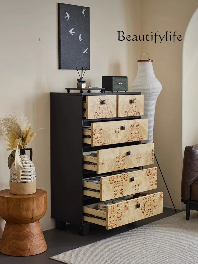 

R Solid Wood Six-chest Cabinet Small Apartment Living Room Against The Wall Retro Wind Storage Cabinet With Drawers Bedroom Ches