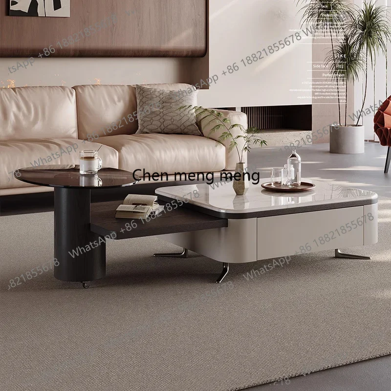 

RR Modern Living Room Retractable Tabletop Center Table Luxury Rectangle Coffee Tables Minimalist Coffee Table for Apartment Off