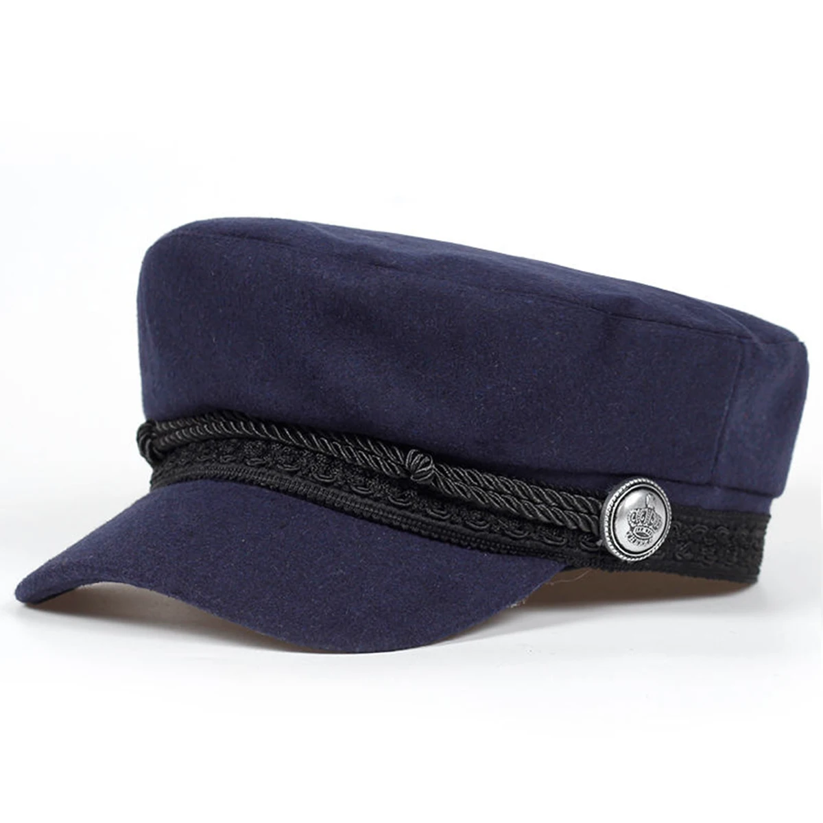 Topi pelaut wanita hitam, topi baret gesper mahkota renda tentara musim semi musim gugur untuk pria dan wanita