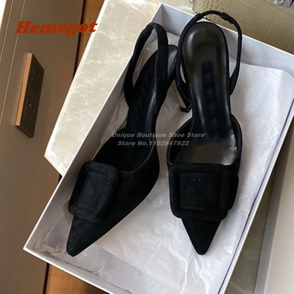 Bombas puntiagudas con hebilla azul para mujer, tacones de gatito con correa trasera, sin cordones de gamuza, zapatos de boda de fiesta, talla grande