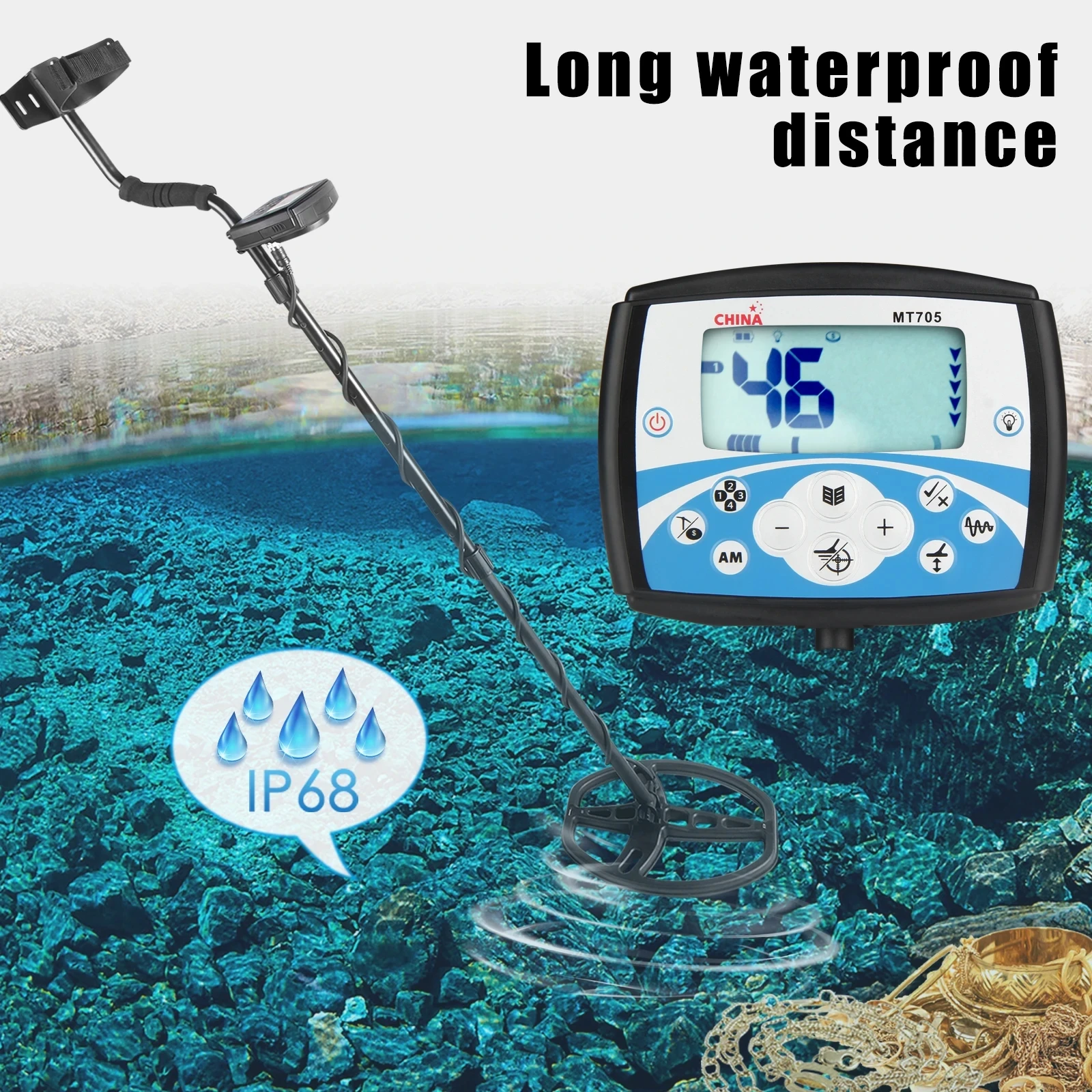 Professional Underground Metal Detector MT705 with 11" Waterproof Search Coil LCD Display Backup Light  3 Frequencies images - 6