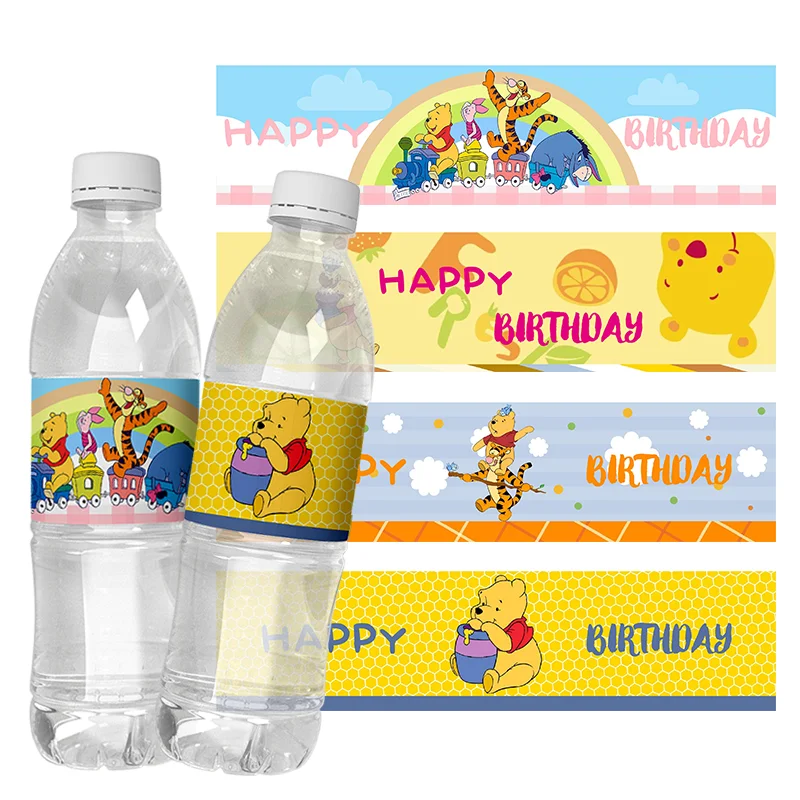 6pcs Winnie The Pooh Birthday Party Water Bottle Labels Baby Shower Winnie Water Bottle Sticker Kids packing Decoration Supplies