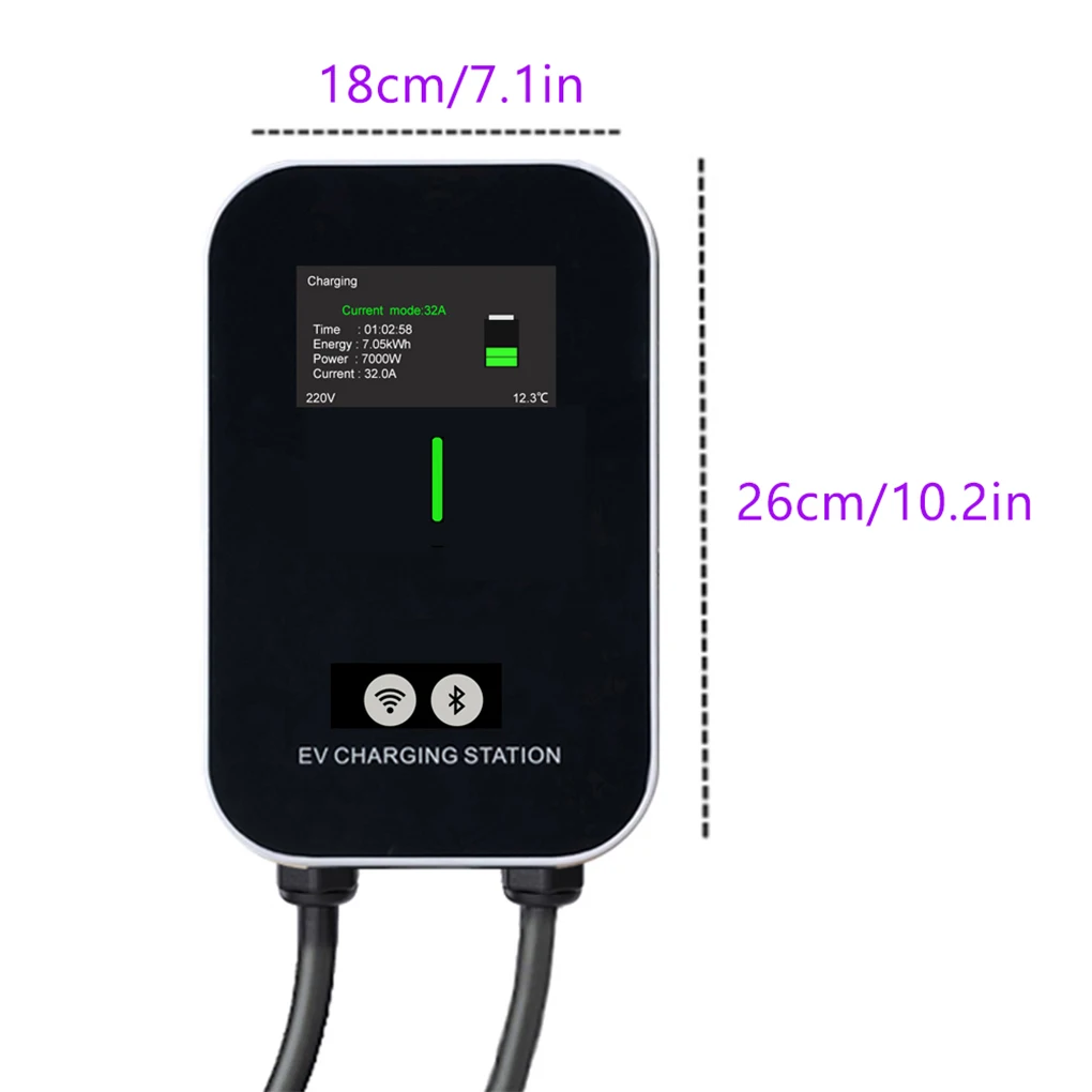 Pengisi Daya EV Kotak Dinding Tipe-2 7KW 11KW 22KW 1/3 Fase Stasiun Pengisian EV 16A 32A 5M Aplikasi Pengisi Daya EV Kontrol Bluetooth