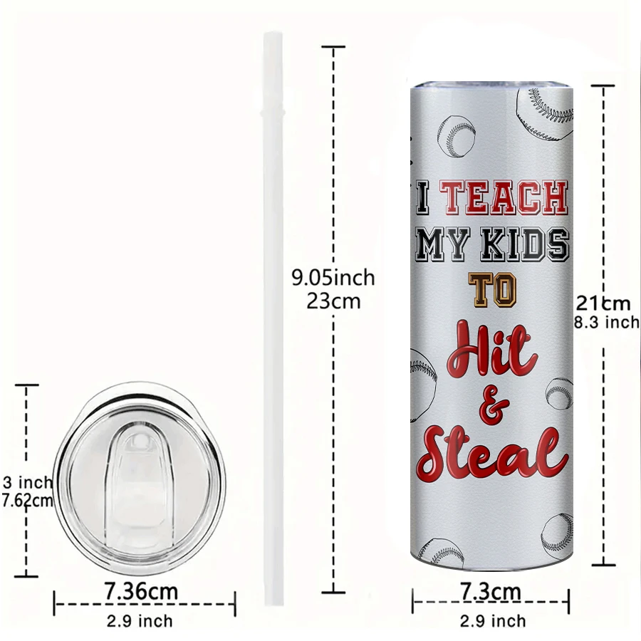 Leopard Print Baseball Pattern 20oz Stainless Steel Water Bottle With Lid And Straw Insulated Straight Cup For Mother\'s Day Gift