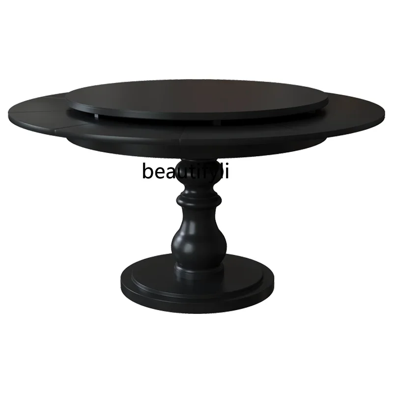 

Small round table rotating dining table small apartment simple deformation dining table solid wood with turntable