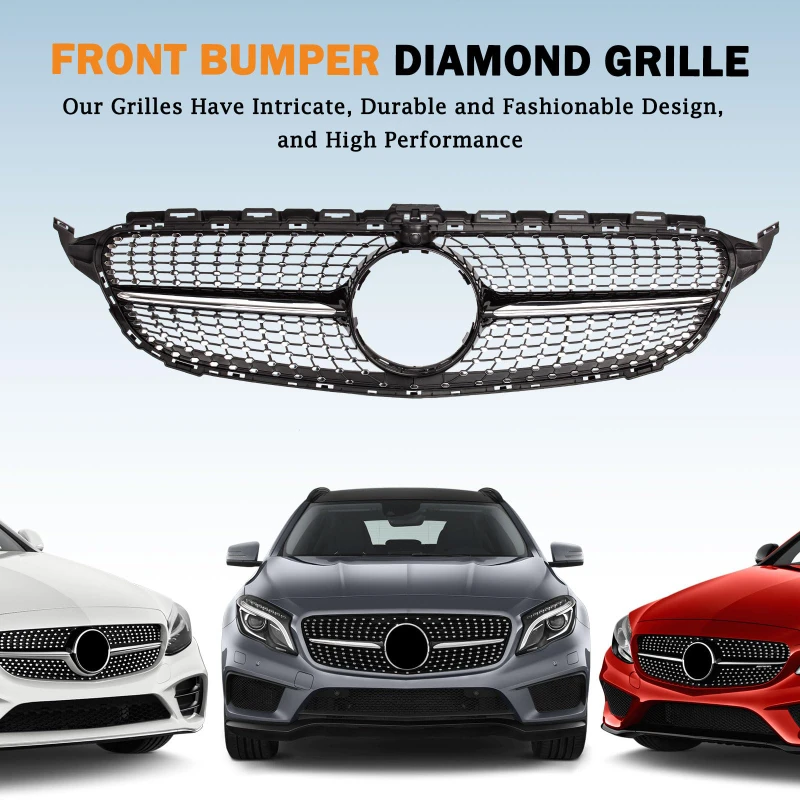 GT نمط المصد الأمامي مصبغة شواء لمرسيديز بنز C-CLASS W205 C180 C260 C300 C200 C250 2015 ~ 2018 AMG الماس نمط مصبغة