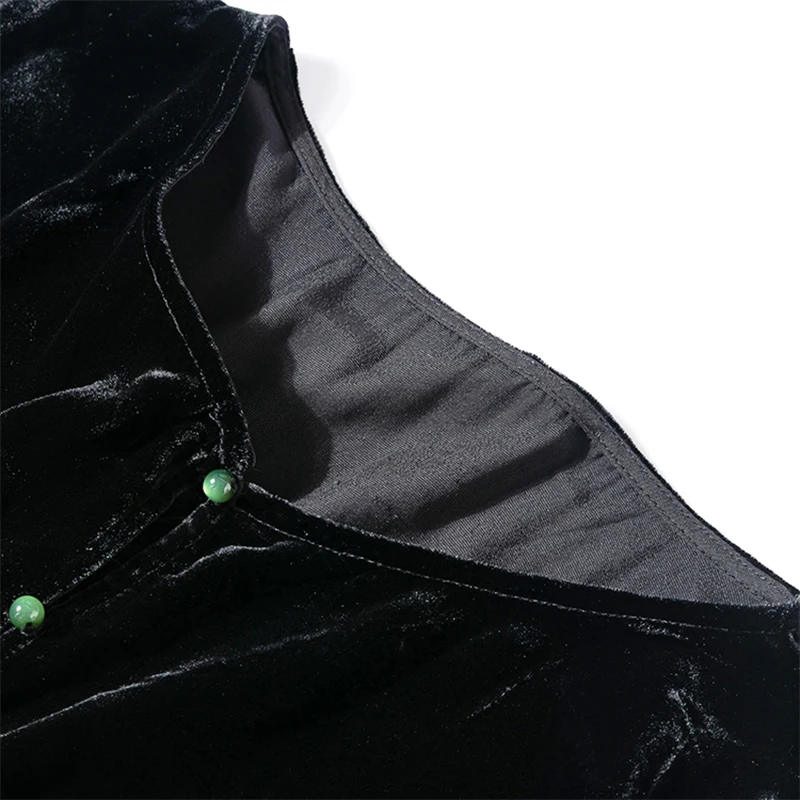 المرأة الحرير المخملية معطف 100% التوت الحرير بطانة أسود اللون طويلة الأكمام سترة سترة بلوزة قميص الخريف الدافئة M1484 #4