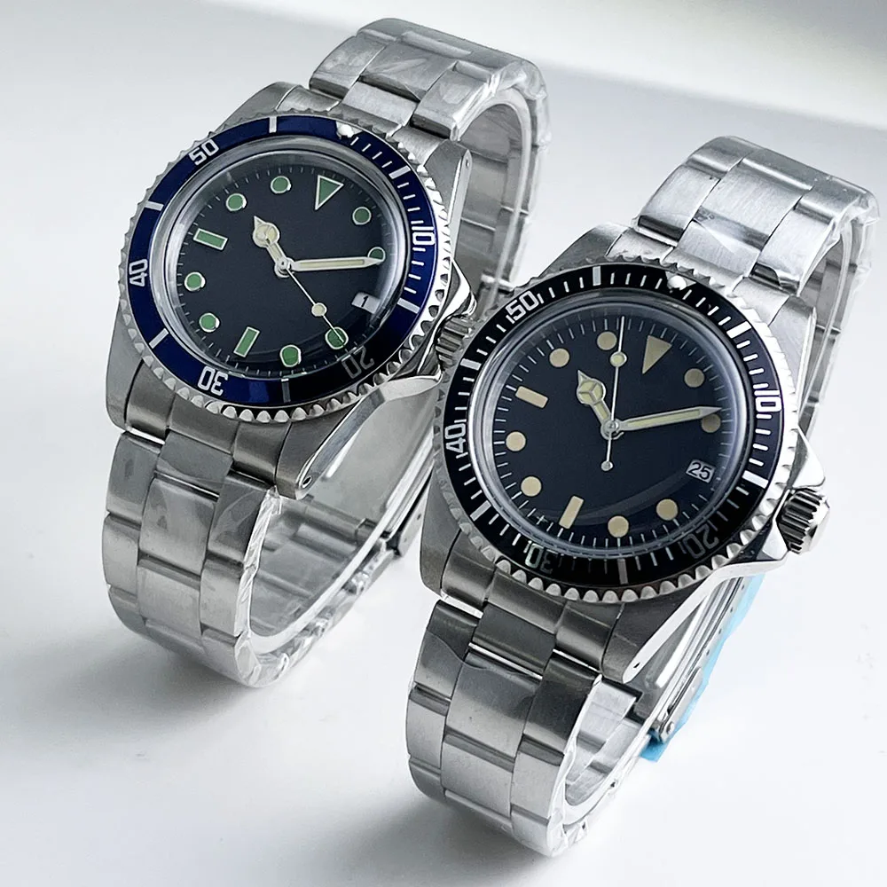 39mm vintage round glass case stainless steel case NH35 mechanical movement rotating cover Multicolor bezel watch for men