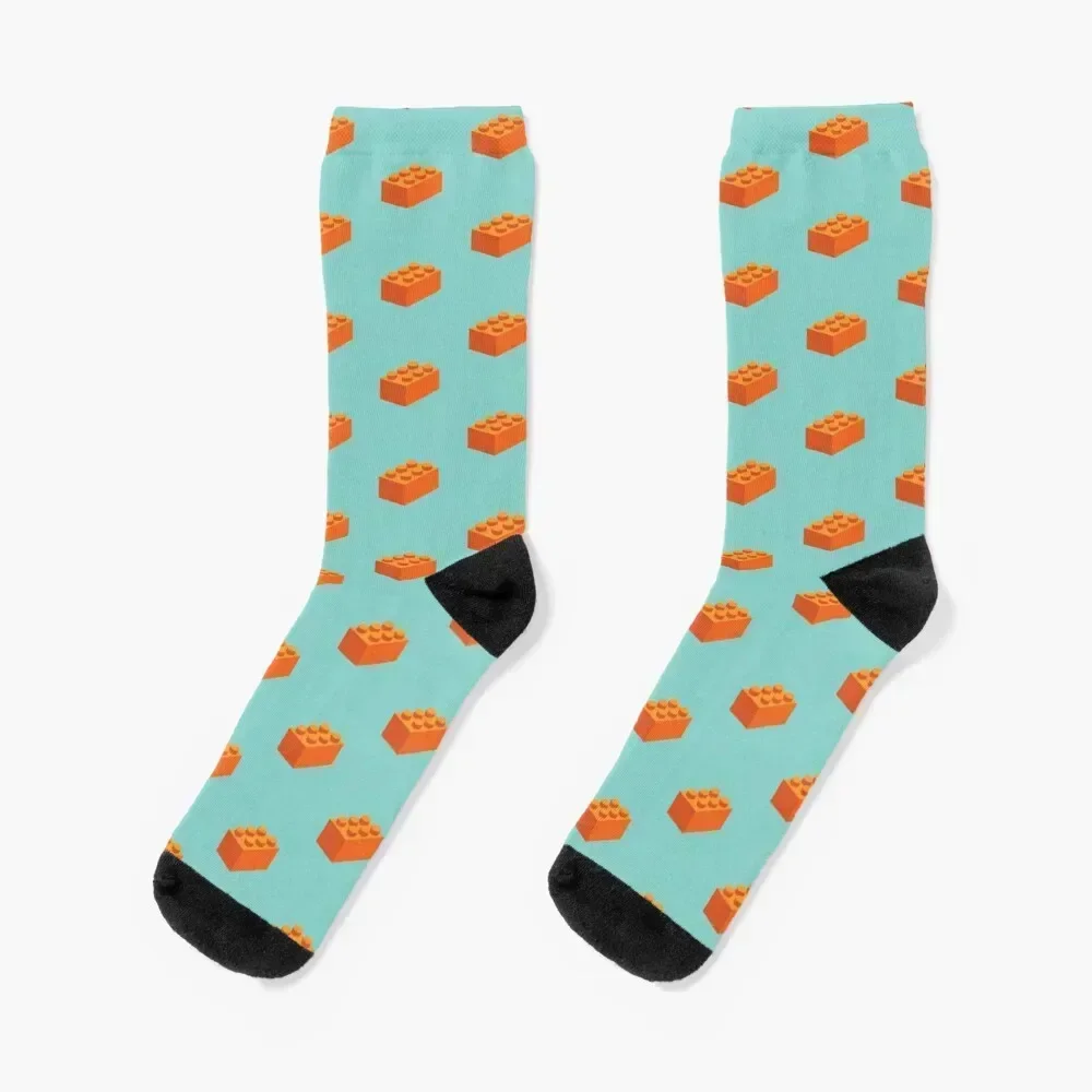 Building blocks that lock - Orange & Teal Socks sports stockings FASHION with print Socks For Girls Men's