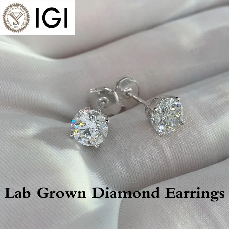 

0.50-2ct Each Round Cut Lab Grown Diamond 4 Claws 925 Silver IGI certified Earrings Studs for Women