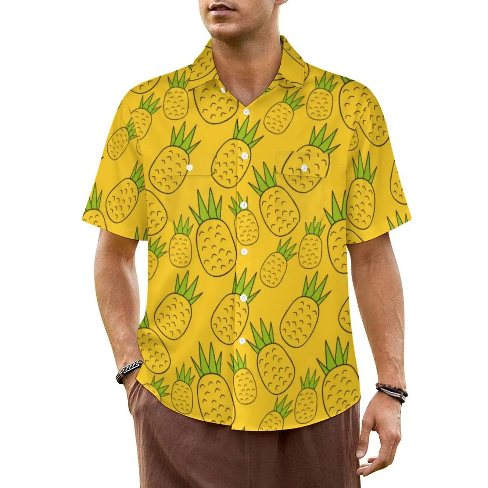 

Cute Pineapple Beach Shirt Men Tropical Fruit Novelty Casual Shirts Hawaiian Short Sleeve Street Style Design Plus Size Blouses