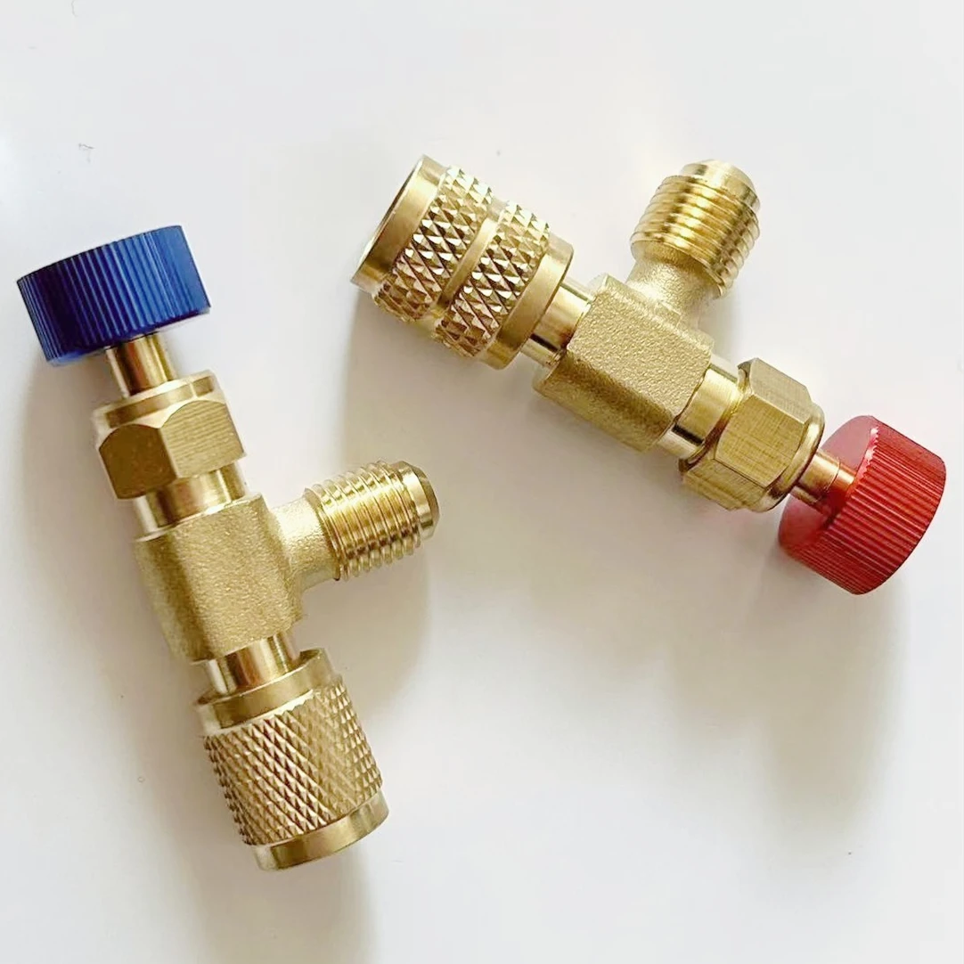 1PC Refrigeration Charging Air Conditioning Adapter For R410A R22 1/4" Liquid Safety Liquid Valve Hose R22 Copper Adapter Hand view 3